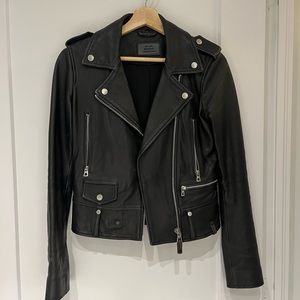 MYTHOS LAMB LEATHER MOTO JACKET WITH SHEARLING COLLAR